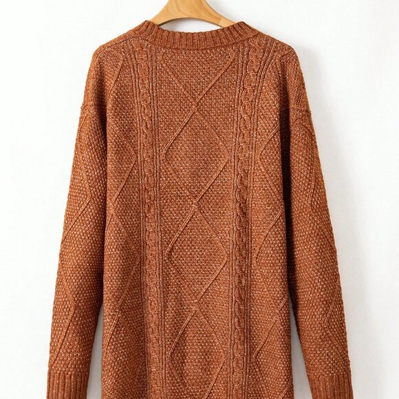 Brown Women's Casual Textured Knit Oversized Loose Fit Dress - Picture 6 of 10